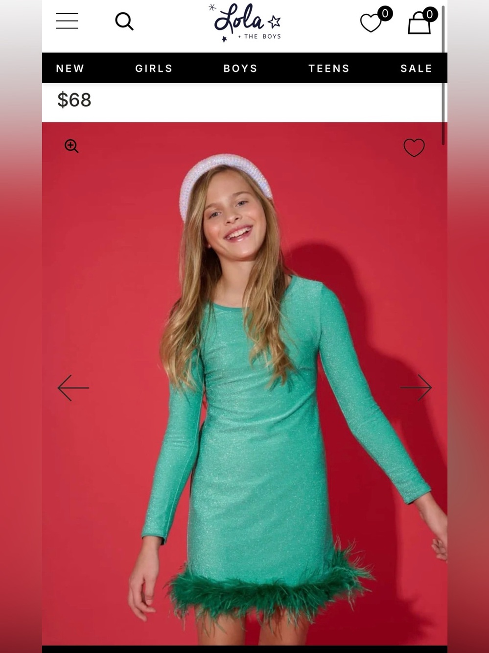 Lola + The Boys Teal Shimmery Long-Sleeve Dress with Feather Trim